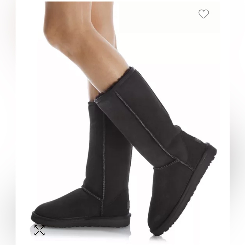 UGG Classic Tall Shearling Black Boots, Size 8